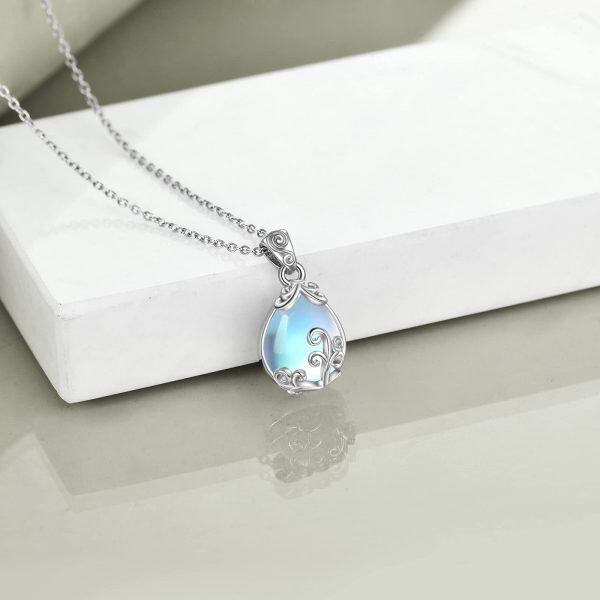 Sterling Silver Moonstone Filigree Teardrop Pendent Necklace -3