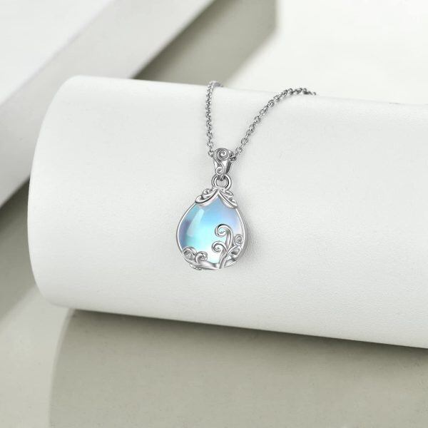 Sterling Silver Moonstone Filigree Teardrop Pendent Necklace -4