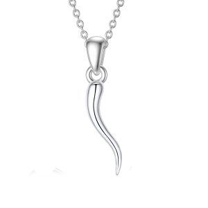 Sterling Silver Italian Horn Pendant Necklace -0