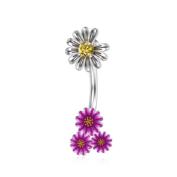 Sterling Silver Flower Navel Belly Button Rings-0