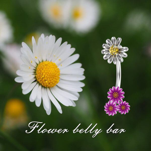 Sterling Silver Flower Navel Belly Button Rings-2