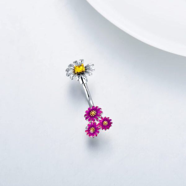 Sterling Silver Flower Navel Belly Button Rings-3