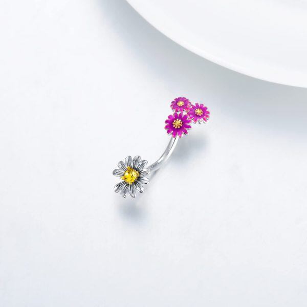 Sterling Silver Flower Navel Belly Button Rings-4