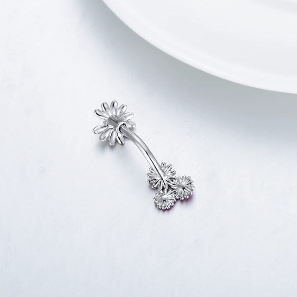 Sterling Silver Flower Navel Belly Button Rings-5