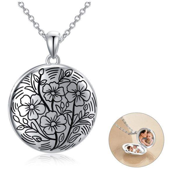 Sterling Silver Flower Photo Locket Necklace-0