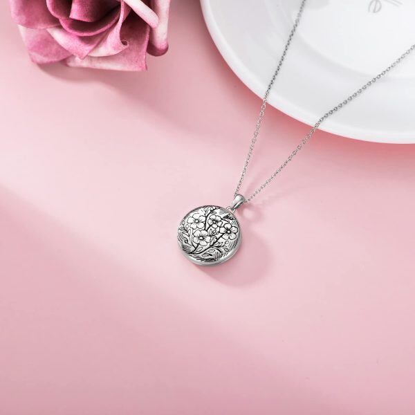 Sterling Silver Flower Photo Locket Necklace-1