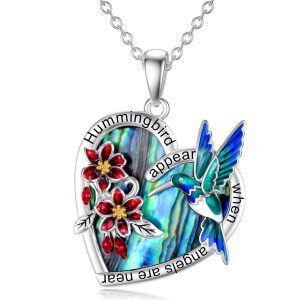 Sterling Silver Hummingbird Heart Pendant Necklace-0