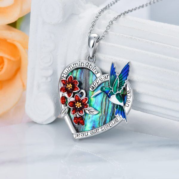 Sterling Silver Hummingbird Heart Pendant Necklace-1