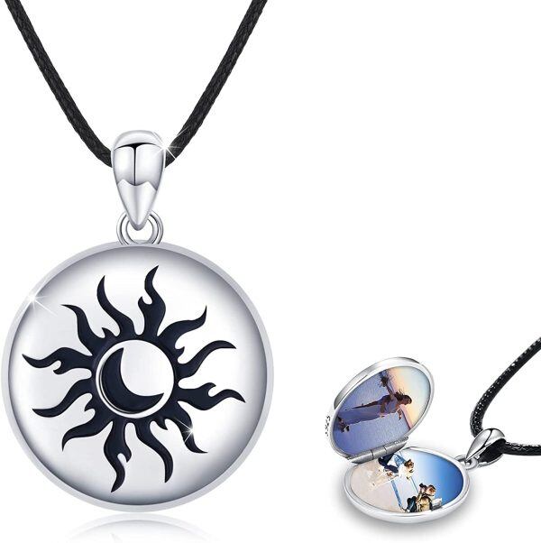 Sterling Sliver Sun Moon Locket Necklace -0