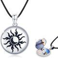 wholesale 925 Sterling Silver Round Sun & Moon Photo Locket Pendant Necklaces for Women-0-0