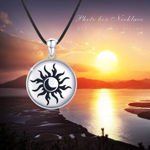 Sterling Sliver Sun Moon Locket Necklace -5