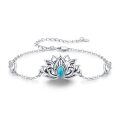 wholesale 925 Sterling Silver Flower Vine Lotus Stone Bracelet with Turquoise and Malachite - Boho Style Summer Beach s for Women & Girls-0-0