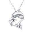 wholesale 925 Sterling Silver Mother & Child Dolphin Pendant Necklace for Women-0-0