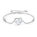 wholesale 925 Sterling Silver White Fire Opal & Turquoise Heart I love you Charm Bracelet for Women Girls -0-0