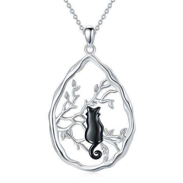 Sterling Silver Black Cat Necklace-0