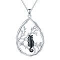 wholesale 925 Sterling Silver Tree of Life Black Cat Pendant Necklace Gifts for Women Girls Cats Lover Jewelry Accessories-0-0