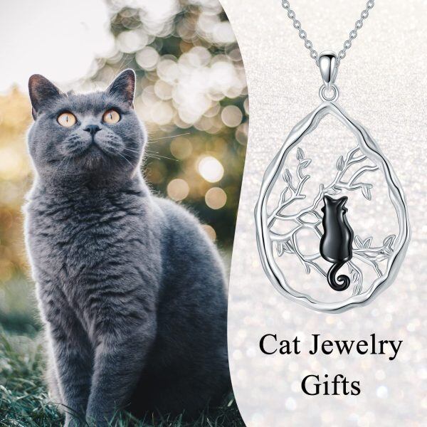 Sterling Silver Black Cat Necklace-2