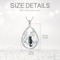 wholesale 925 Sterling Silver Tree of Life Black Cat Pendant Necklace Gifts for Women Girls Cats Lover Jewelry Accessories-0-3