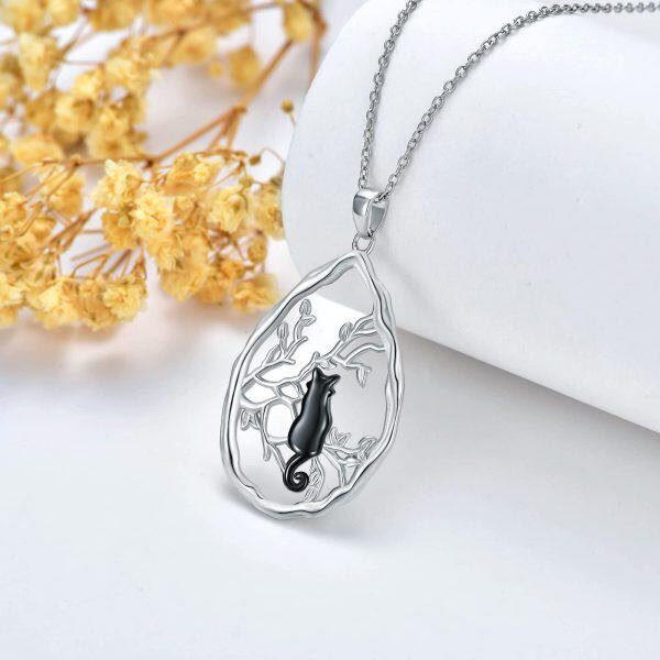 Sterling Silver Black Cat Necklace-4