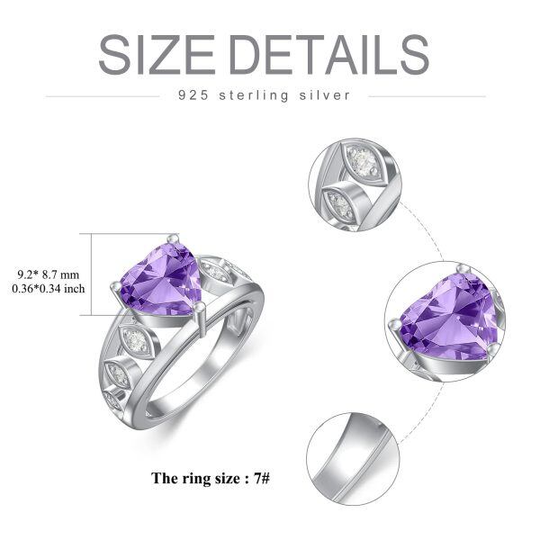 Sterling Silver Heart Shaped Natural Purple Amethyst Ring -3