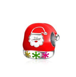 Sterling Silver Red Santa Hat Charm Bead -0