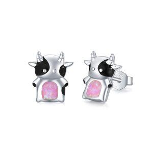 Sterling Silver Cow Animal Earrings-0