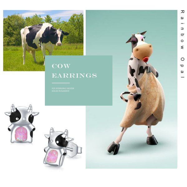 Sterling Silver Cow Animal Earrings-2