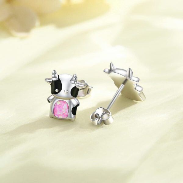 Sterling Silver Cow Animal Earrings-5