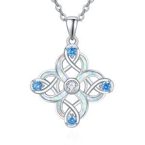 Sterling Silver Opal Celtic Knot Necklace-0