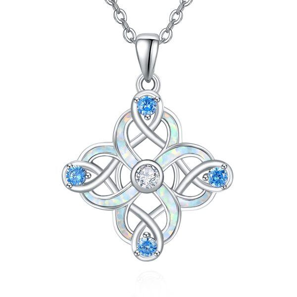 Sterling Silver Opal Celtic Knot Necklace-0