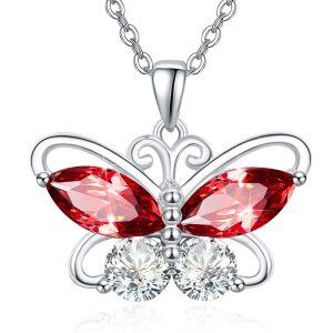 Sterling Silver Birthstone Butterfly Pendant Necklace-0