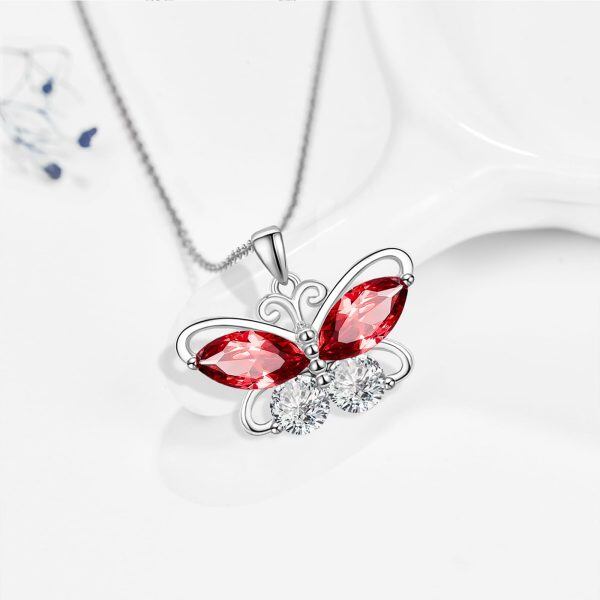 Sterling Silver Birthstone Butterfly Pendant Necklace-1