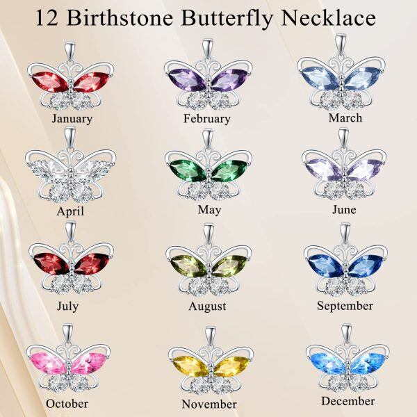 Sterling Silver Birthstone Butterfly Pendant Necklace-5