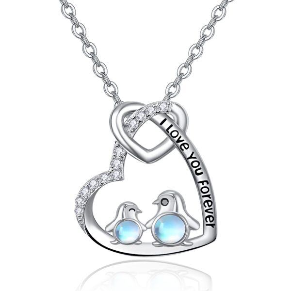 Sterling Silver Animal Penguin Love Heart Necklace -0