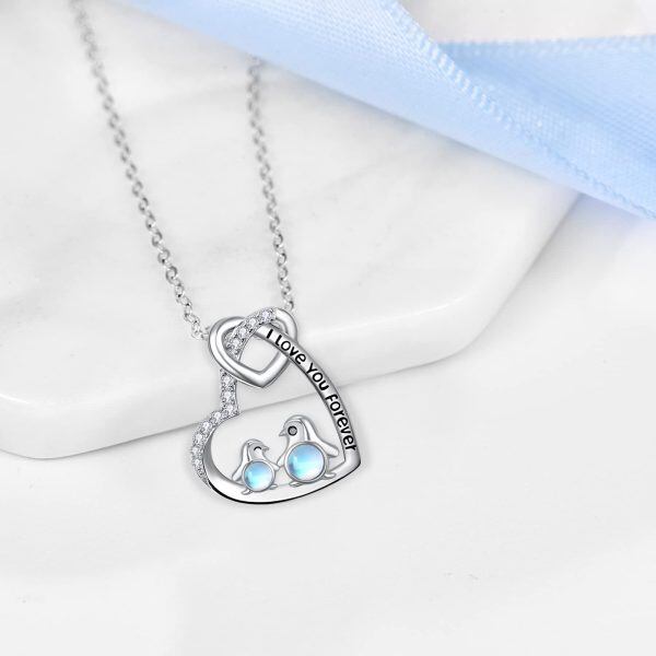 Sterling Silver Animal Penguin Love Heart Necklace -1