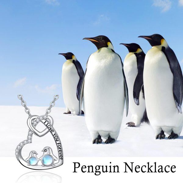 Sterling Silver Animal Penguin Love Heart Necklace -3