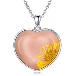 Sterling Silver Handmade Pressed Natural Daisy Flower Resin Pendant Necklace -0