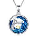 wholesale 925 Sterling Silver Blue Enamel Wave Mermaid Pearl Pendant Necklace for Women-0-0