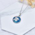wholesale 925 Sterling Silver Blue Enamel Wave Mermaid Pearl Pendant Necklace for Women-0-2