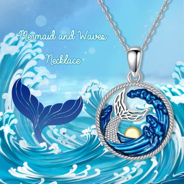 Sterling Silver Wave Mermaid Necklace-3