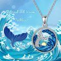 wholesale 925 Sterling Silver Blue Enamel Wave Mermaid Pearl Pendant Necklace for Women-0-3