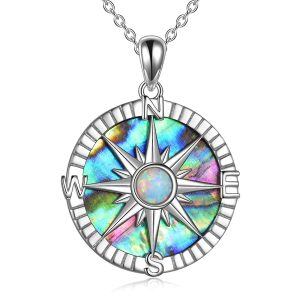 Sterling Silver Compass Abalone shell Pendant Necklace -0