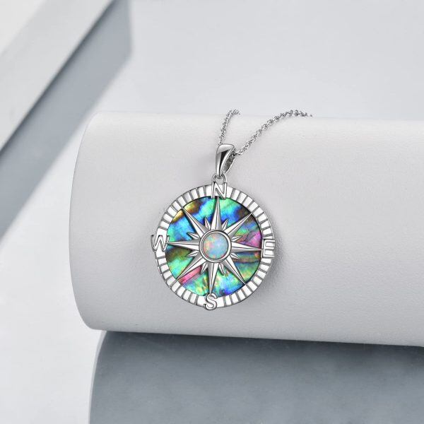 Sterling Silver Compass Abalone shell Pendant Necklace -3