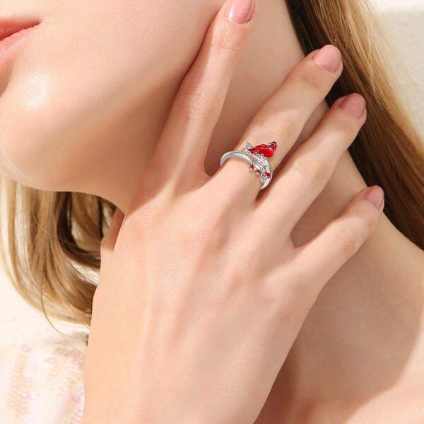 Sterling Silver Red Cardinal Adjustable Rings -1