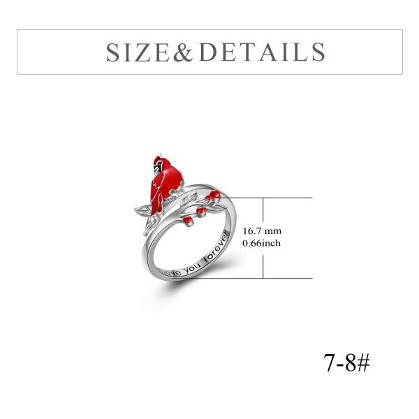 Sterling Silver Red Cardinal Adjustable Rings -2