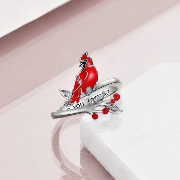 Sterling Silver Red Cardinal Adjustable Rings -3