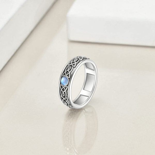 Sterling Silver Anxiety Spinner Moonstone Celtic Ring-4