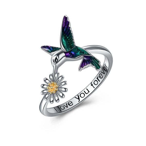 Sterling Silver Bird Daisy Flower Ring-0