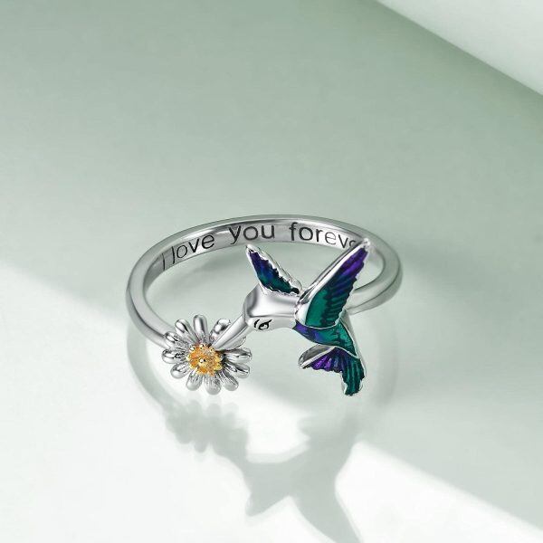 Sterling Silver Bird Daisy Flower Ring-3