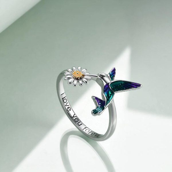 Sterling Silver Bird Daisy Flower Ring-4